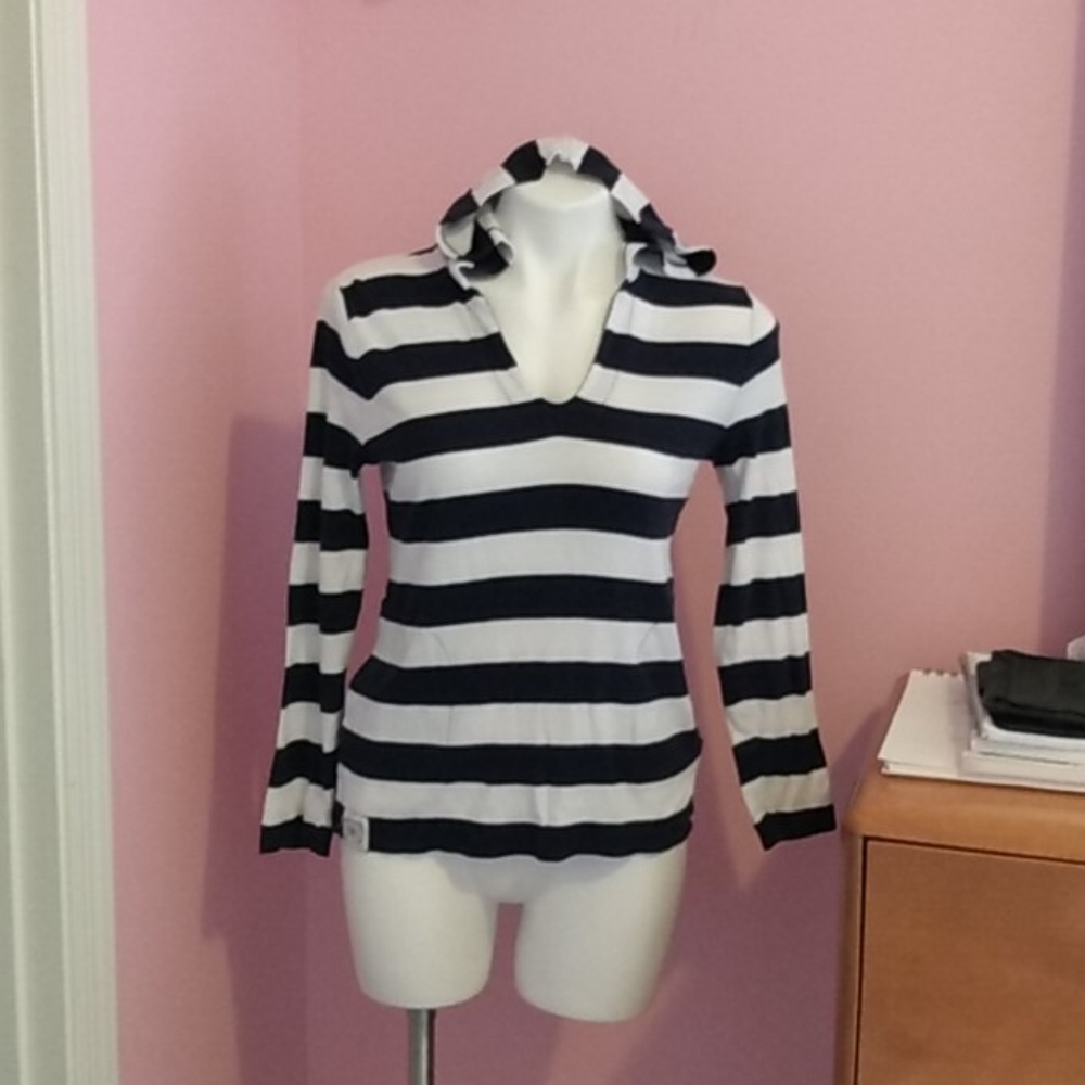 Navy blue hooded striped shirt